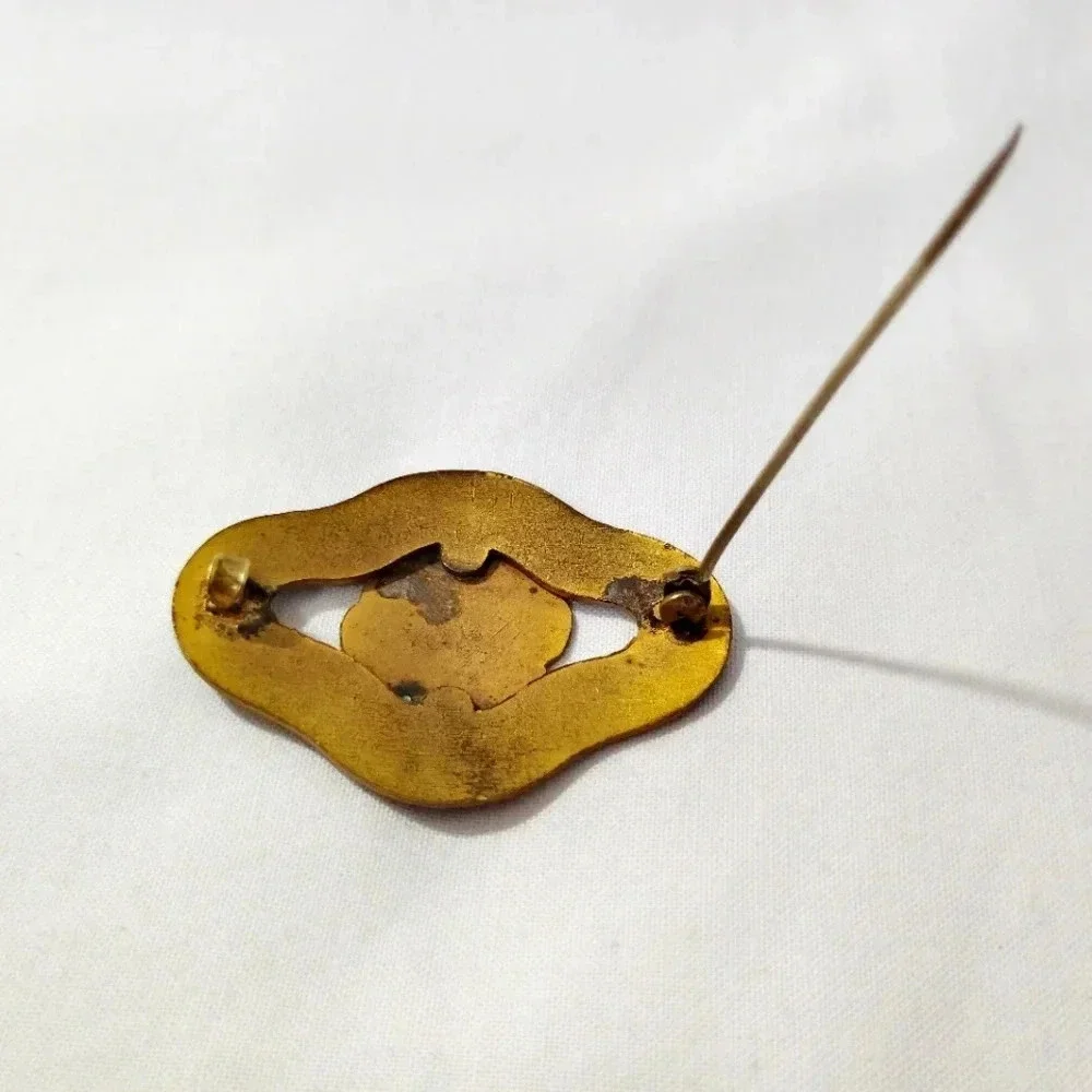 Antique Brooch Guilloche Enamel Canada Maple Leaf Shield Crest Long Arm Pin